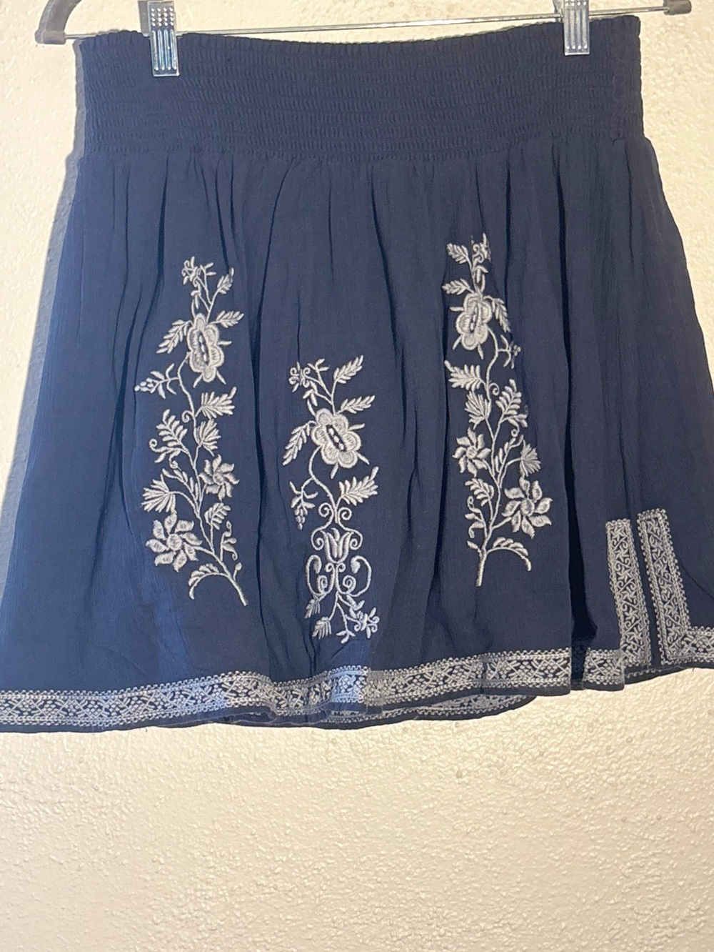 J. CREW EMBROIDERED BOHO GAUZE COTTON BLUE SKIRT SIZE L